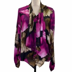 NEW Directions Floral Tie-Neck Blouse Size Medium